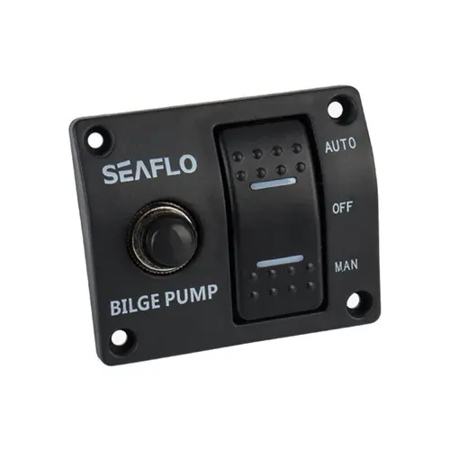 SEAFLO 3-Way Marine Bilge Pump Rocker Switch Panel, Auto/Off/Manual, 12V/24V/32V, Built-in 15A Circuit Breaker & LED Indicator, Waterproof Black Panel SEAFLO 3-Way Marine Bilge Pump Rocker Switch Panel, Auto/Off/Manual, 12V/24V/32V, Built-in 15A Circuit Breaker & LED Indicator, Waterproof Black Panel