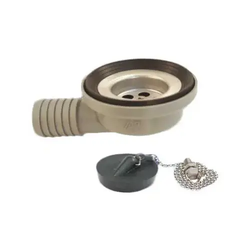 95 Degree Elbow Sink Drain with Chain Stopper, Low Profile, 1" Hose Barb 95 Degree Elbow Sink Drain with Chain Stopper, Low Profile, 1" Hose Barb