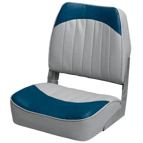 Promotional Low-Back Folding Fishing Boat Seat, Gray/Navy Promotional Low-Back Folding Fishing Boat Seat, Gray/Navy