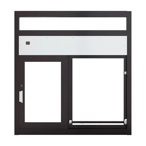 Sliding Transaction Windows Fully Automatic, Dark Bronze Anodized Finish, Left Hand Slide 48" W x 52" H Sliding Transaction Windows Fully Automatic, Dark Bronze Anodized Finish, Left Hand Slide 48" W x 52" H