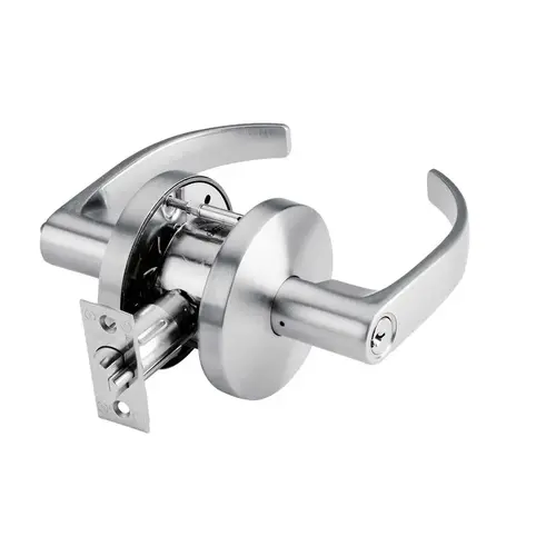 Entry Grade 2 Cylindrical Lock with LC Lever and C Rose with Schlage C Keyway with 2-3/4" Latch and ASA Strike Satin Nickel Finish Entry Grade 2 Cylindrical Lock with LC Lever and C Rose with Schlage C Keyway with 2-3/4" Latch and ASA Strike Satin Nickel Finish