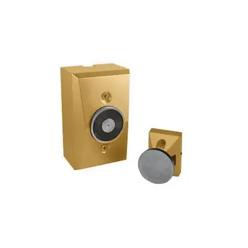 Surface Mounted Dual Voltage 24 Volt DC and 120 Volt AC Electromagnetic Door Holder Satin Brass Finish Surface Mounted Dual Voltage 24 Volt DC and 120 Volt AC Electromagnetic Door Holder Satin Brass Finish