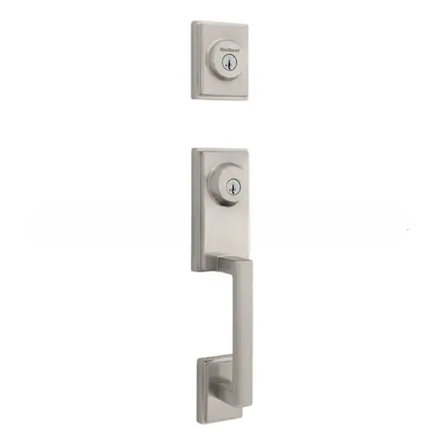Peralta Single Cylinder 2 Point Handleset with Halifax Lever and Square Rose Interior Trim SmartKey with 4AL Latch and RCS Strike Satin Nickel Finish Peralta Single Cylinder 2 Point Handleset with Halifax Lever and Square Rose Interior Trim SmartKey with 4AL Latch and RCS Strike Satin Nickel Finish