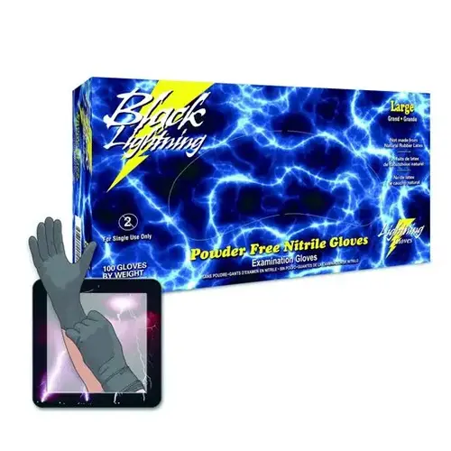 Black Lightning Powder Free Nitrile Examination Gloves - Large - Box of 100 Black Lightning Powder Free Nitrile Examination Gloves - Large - Box of 100