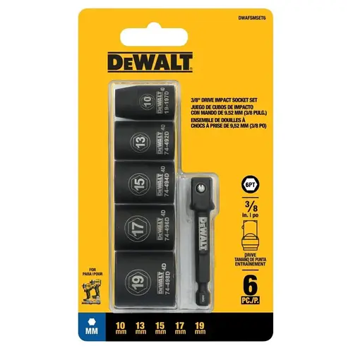 DEWALT 6-Point Impact Socket Set, Steel, Manganese Phosphate-Coated DEWALT 6-Point Impact Socket Set, Steel, Manganese Phosphate-Coated