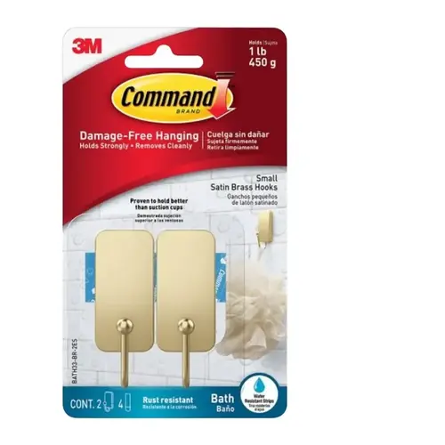 Command Bath Small Hook, 1 lb, Metal, Brass Command Bath Small Hook, 1 lb, Metal, Brass