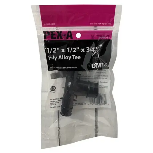 Apollo Reducing Tee, 1/2 x 1/2 x 3/4 in, PEX, PEX-A, Poly Alloy, 200 psi Pressure Apollo Reducing Tee, 1/2 x 1/2 x 3/4 in, PEX, PEX-A, Poly Alloy, 200 psi Pressure