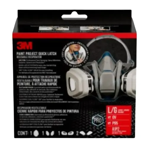 3M Quick Latch Respirator, L Mask, N95 Filter Class, 95 % Filter Efficiency, Organic Vapor Cartridge 3M Quick Latch Respirator, L Mask, N95 Filter Class, 95 % Filter Efficiency, Organic Vapor Cartridge