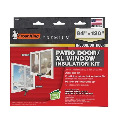 Frost King Extra Strength Indoor Shrink Window Kit, 84 in W, 1-1/2 mil Thick, 120 in L, Polyethylene, Clear Frost King Extra Strength Indoor Shrink Window Kit, 84 in W, 1-1/2 mil Thick, 120 in L, Polyethylene, Clear