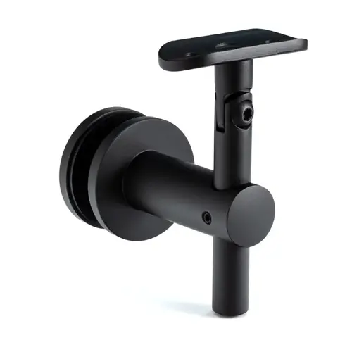 Glass Mounted Bracket - Adjustable Saddle and Height for 1.5" Diameter Handrail - Matte Black Glass Mounted Bracket - Adjustable Saddle and Height for 1.5" Diameter Handrail - Matte Black