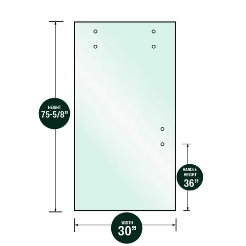 3/8" Clear Tempered Glass for Napa Shower Slider - 30" x 75-5/8" - Prep for 8" Handle 7379 3/8" Clear Tempered Glass for Napa Shower Slider - 30" x 75-5/8" - Prep for 8" Handle 7379