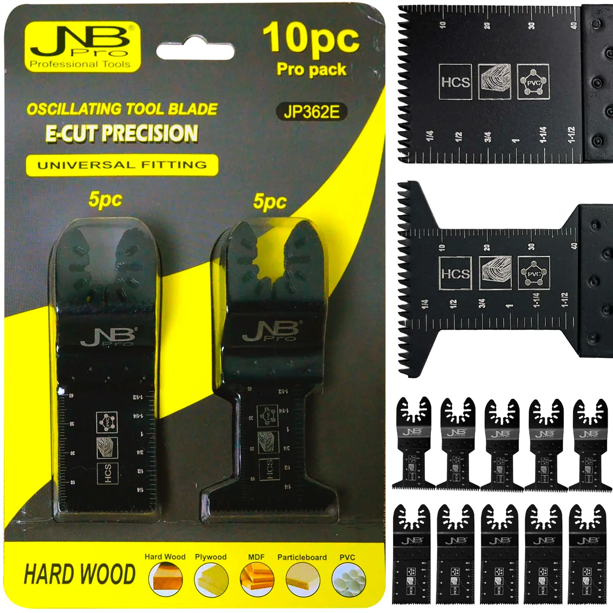 JNB Pro 10-Piece Oscillating Tool Blade Set Precision E-Cut for Wood PVC Drywall & More JP362E