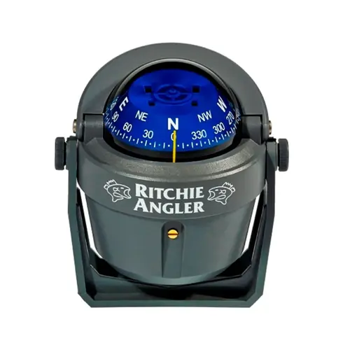 Bracket-Mount Angler Compass, 4-9/16" dia. x 4-11/16"H Gray with Blue Card Bracket-Mount Angler Compass, 4-9/16" dia. x 4-11/16"H Gray with Blue Card
