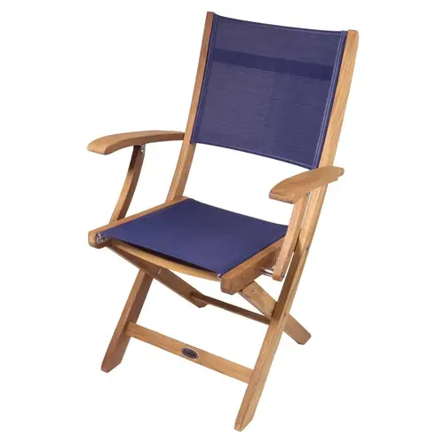 Bimini Teak Folding Deck Chair Blue Bimini Teak Folding Deck Chair Blue
