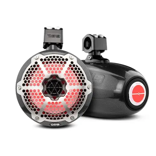 HYDRO 8" Neodymium Marine Tower Speakers with Built-in Passive Radiator, 1" Driver and RGB LED Light, 550 Watts, Black Carbon Fiber HYDRO 8" Neodymium Marine Tower Speakers with Built-in Passive Radiator, 1" Driver and RGB LED Light, 550 Watts, Black Carbon Fiber