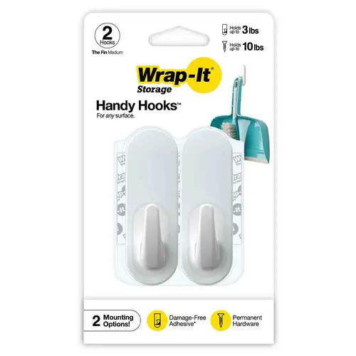 The Fin Handy Hook - Medium, 2 Pack White The Fin Handy Hook - Medium, 2 Pack White