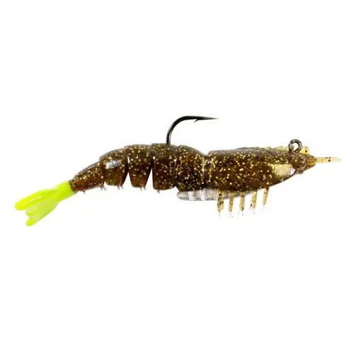 3 1/2" Ez Shrimpz Rigged Sof Baits, 2-Pack Rootbeer/Chartreuse Tail 3 1/2" Ez Shrimpz Rigged Sof Baits, 2-Pack Rootbeer/Chartreuse Tail