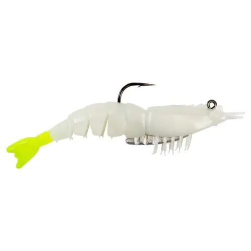 3 1/2" Ez Shrimpz Rigged Sof Baits, 2-Pack Glow/Chartreuse Tail 3 1/2" Ez Shrimpz Rigged Sof Baits, 2-Pack Glow/Chartreuse Tail