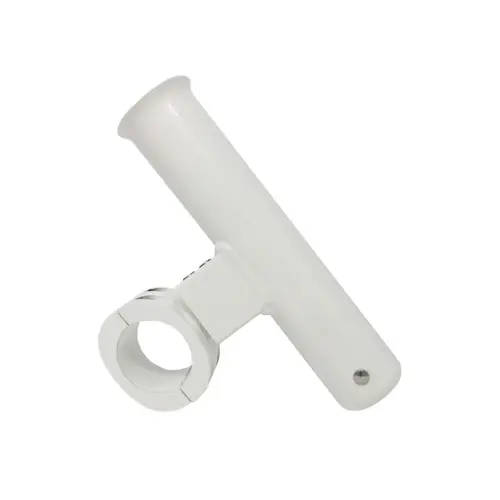 Aluminum Vertical Clamp-On Rod Holder with Universal Inserts, Fits 1.90" Measured Outside Diameter, White Aluminum Vertical Clamp-On Rod Holder with Universal Inserts, Fits 1.90" Measured Outside Diameter, White