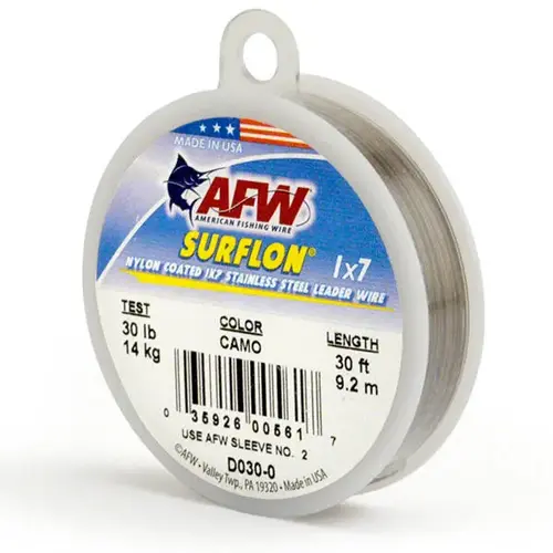 Surflon Nylon Coated Stainless Leader Wire, 30 ft, Camo Brown, 40 lbs. Surflon Nylon Coated Stainless Leader Wire, 30 ft, Camo Brown, 40 lbs.