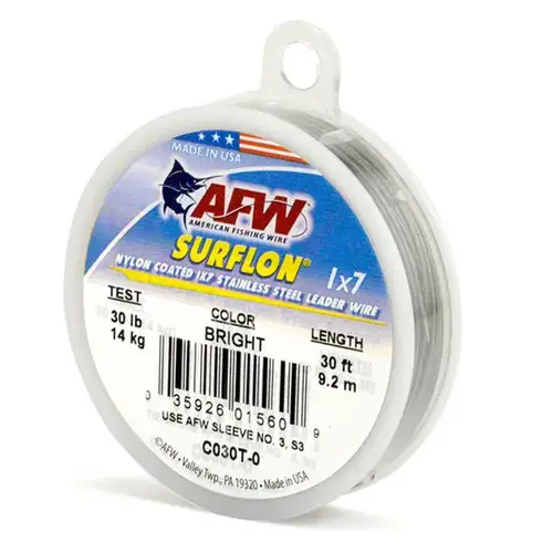 Surflon Nylon Coated Stainless Leader Wire, 30 ft, Bright, 135 lbs. Silver Surflon Nylon Coated Stainless Leader Wire, 30 ft, Bright, 135 lbs. Silver
