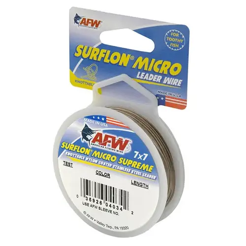 Surflon Micro Supreme Knottable Nylon Coated Stainless Leader, 16 ft, Camo Brown, 90 lbs. Surflon Micro Supreme Knottable Nylon Coated Stainless Leader, 16 ft, Camo Brown, 90 lbs.