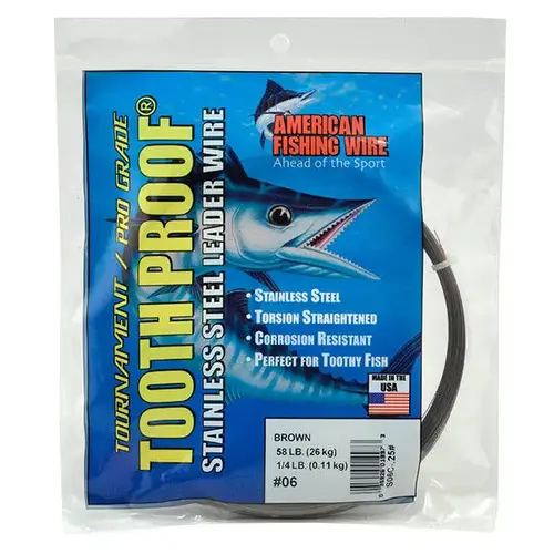 #5 Tooth Proof Stainless Steel Leader Wire, 44lb. Test, 473 ft (1/4lb.) Camo Brown #5 Tooth Proof Stainless Steel Leader Wire, 44lb. Test, 473 ft (1/4lb.) Camo Brown