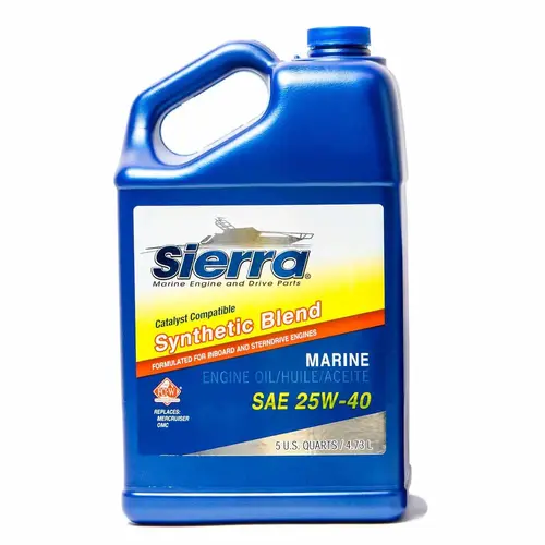 Sierra 25W-40 4 Stroke Synthetic Blend Marine Engine Oil, Catalyst Compatible, 5 Quart Sierra 25W-40 4 Stroke Synthetic Blend Marine Engine Oil, Catalyst Compatible, 5 Quart