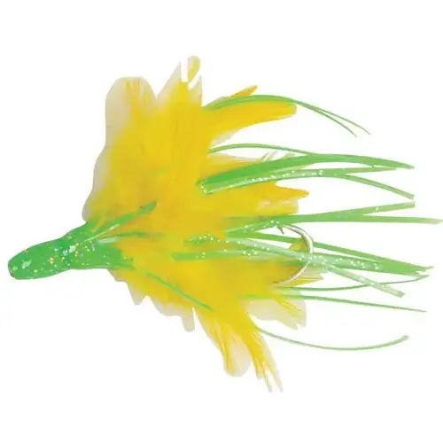 Deep Water Trollling Lure, Dolphin Delight Pre-Rigged, Green/Yellow, 7/0 Mustad hook, 135lb., cable 4 1/2" Deep Water Trollling Lure, Dolphin Delight Pre-Rigged, Green/Yellow, 7/0 Mustad hook, 135lb., cable 4 1/2"