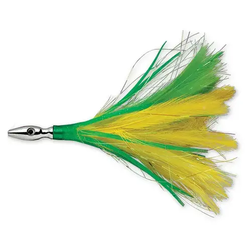 Flash Feather Rigged Lure, 4" Yellow Green Flash Feather Rigged Lure, 4" Yellow Green