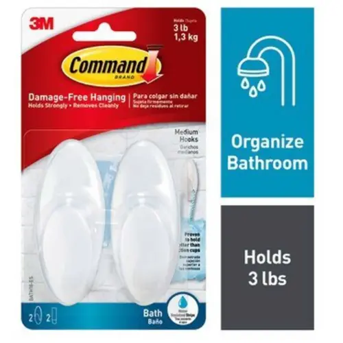 Command Medium Bath Hooks with Water-Resistant Strip Command Medium Bath Hooks with Water-Resistant Strip