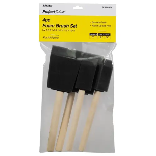 Economy Foam Brush W/Wood Handle (High Density), 4-Pack Economy Foam Brush W/Wood Handle (High Density), 4-Pack