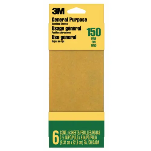 3M General Purpose Sanding Sheets 9015NA-CC, 3 2/3" x 9", Fine grit, 6/pk, 20 pks/cs 3M General Purpose Sanding Sheets 9015NA-CC, 3 2/3" x 9", Fine grit, 6/pk, 20 pks/cs