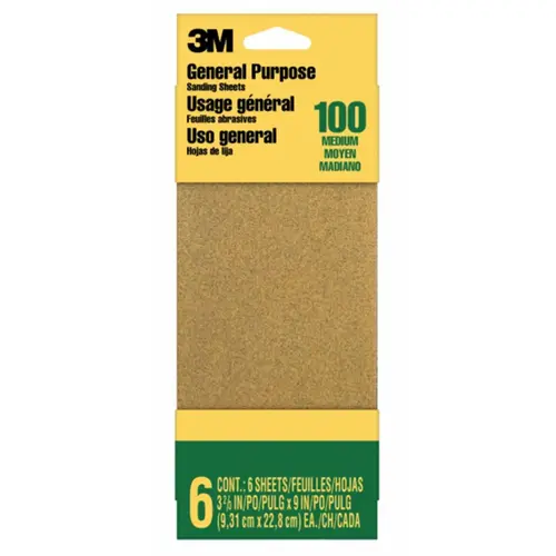 3M General Purpose Sanding Sheets 9016NA-CC, 3 2/3" x 9", Medium grit, 6/pk, 20 pks/cs 3M General Purpose Sanding Sheets 9016NA-CC, 3 2/3" x 9", Medium grit, 6/pk, 20 pks/cs