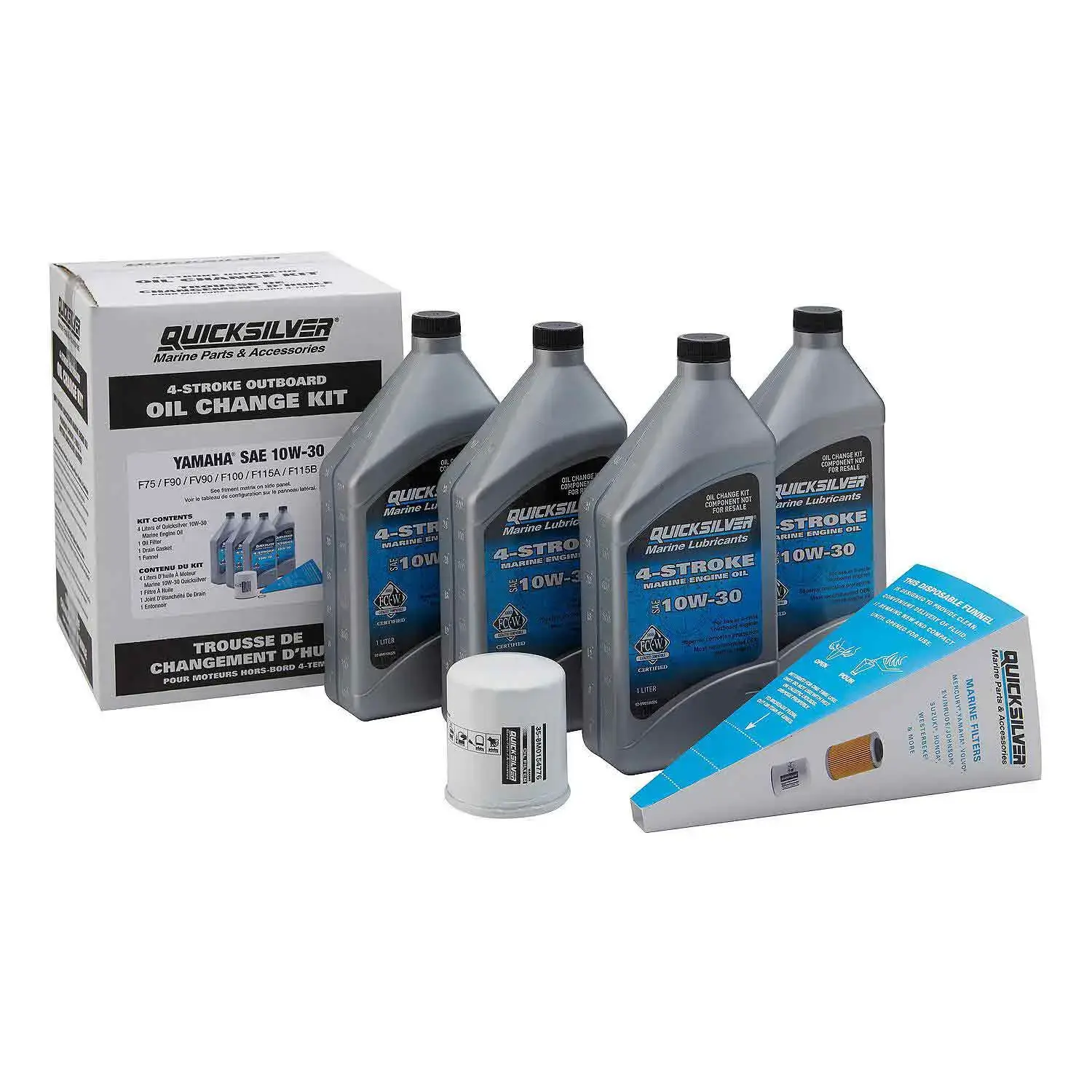 Quicksilver 10W-30 Oil Change Kit for 4-stroke Yamaha F75 through F115 Outboards 8M0162422