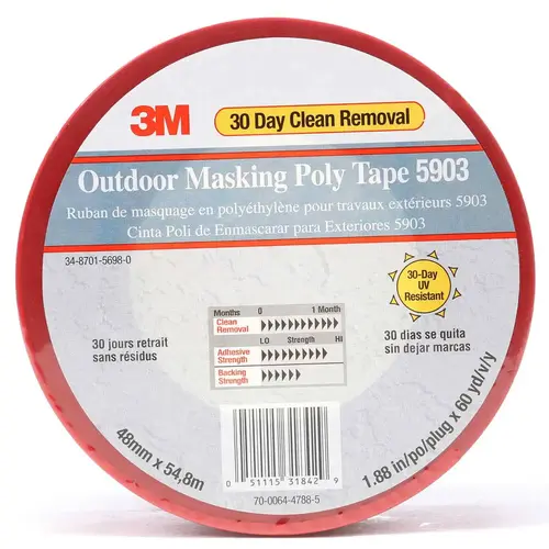 Outdoor Masking Poly Tape 5903, 60 Yards Red Outdoor Masking Poly Tape 5903, 60 Yards Red