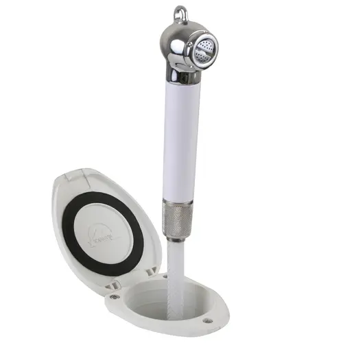Transom Shower with Push Button Handle, 6 ft White Hose Transom Shower with Push Button Handle, 6 ft White Hose