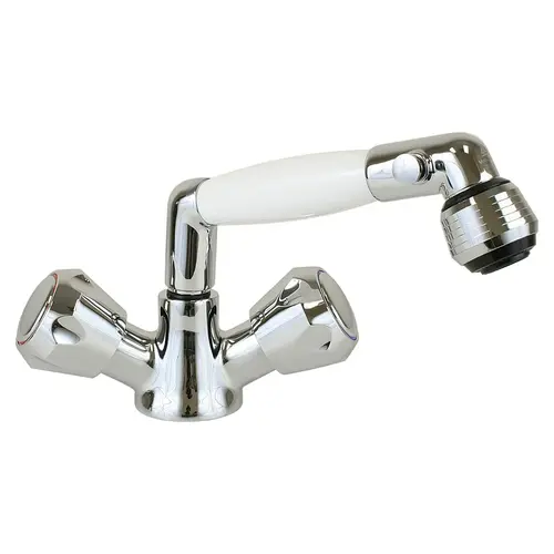 Combination Marine Faucet/Shower Fixture, White Handle with 5 White Nylon Hose Combination Marine Faucet/Shower Fixture, White Handle with 5 White Nylon Hose