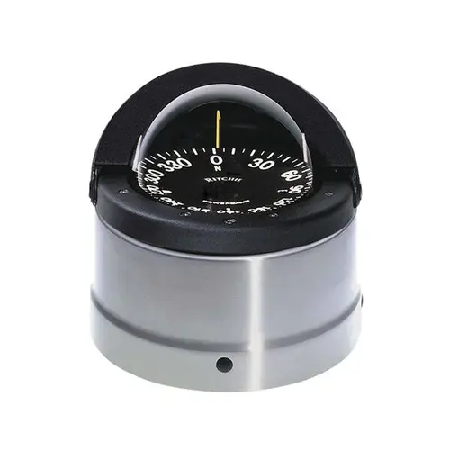 Binnacle-Mount Navigator Compass, 4-1/2" PowerDamp Flat Card Dial with Large Numerals, Brushed Stainless Binnacle-Mount Navigator Compass, 4-1/2" PowerDamp Flat Card Dial with Large Numerals, Brushed Stainless
