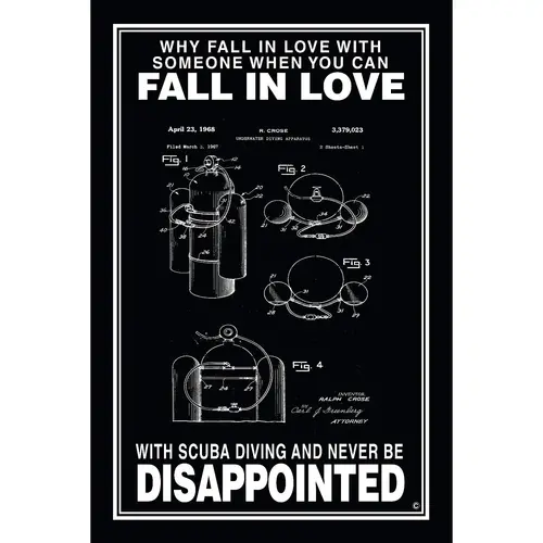 Fall in Love with Scuba Poster, Black Fall in Love with Scuba Poster, Black