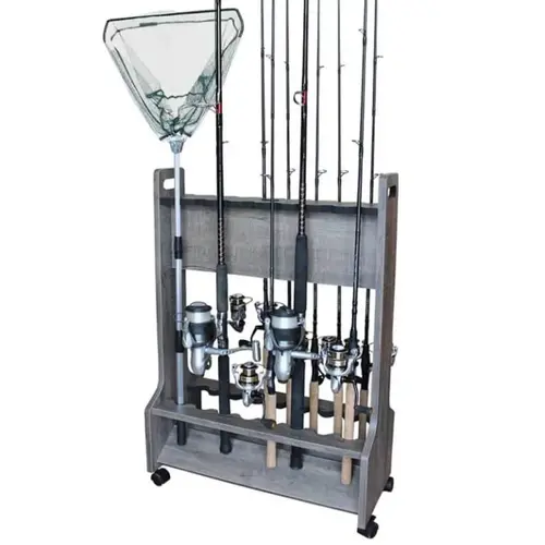 Barn Wood 16 Rolling Double Sided Rod Storage Rack Barn Wood 16 Rolling Double Sided Rod Storage Rack