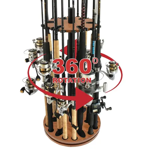 Walnut 24 Round Spinning Rod Rack - Steel Post Walnut 24 Round Spinning Rod Rack - Steel Post