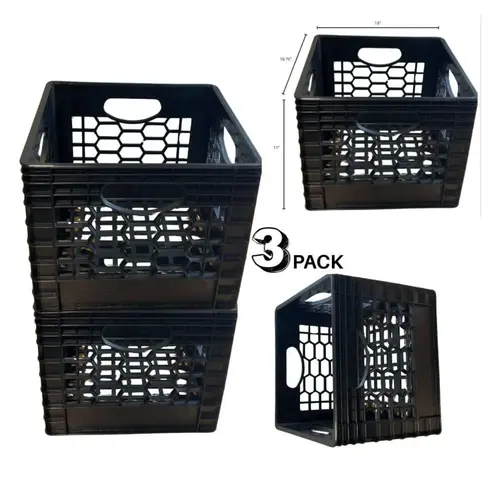 24 Quart Heavy-Duty Black Milk Crates for Storage, Organization, 18.75" x 13" x 11", 3-Pack 24 Quart Heavy-Duty Black Milk Crates for Storage, Organization, 18.75" x 13" x 11", 3-Pack