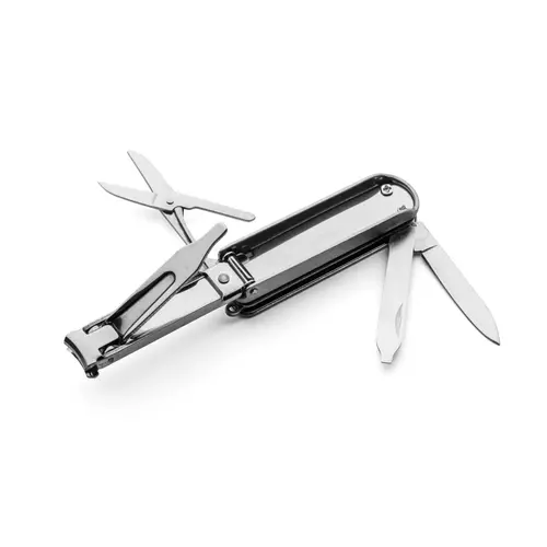 Nail Clip Kit with Nail File, Screwdriver, Scissors, Knife & Keyring Attachment Nail Clip Kit with Nail File, Screwdriver, Scissors, Knife & Keyring Attachment