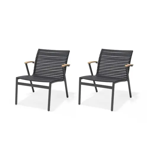 Amazonia 2-Piece Aluminum and Teak 100% FSC Certified Lounger Chair Set Black Amazonia 2-Piece Aluminum and Teak 100% FSC Certified Lounger Chair Set Black