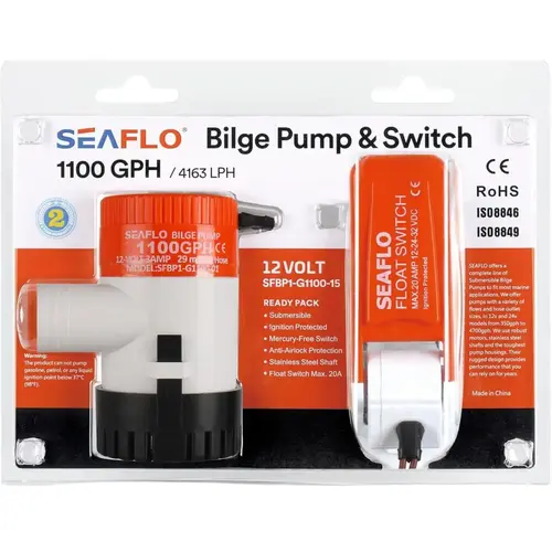 SEAFLO 1100 GPH 12V Automatic Submersible Bilge Pump with Float Switch SEAFLO 1100 GPH 12V Automatic Submersible Bilge Pump with Float Switch