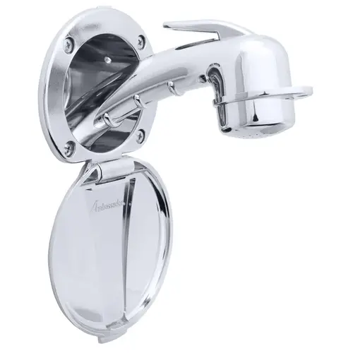 Recessed Shower Chrome Cup & Lid, Small Chrome Sprayer, 10 ft White Rubber Hose Recessed Shower Chrome Cup & Lid, Small Chrome Sprayer, 10 ft White Rubber Hose