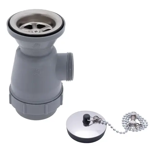 2" Drain, Trap Sink Drain, 1-1/4"-M Thread, w/Chain Stopper Brushed Finish 2" Drain, Trap Sink Drain, 1-1/4"-M Thread, w/Chain Stopper Brushed Finish