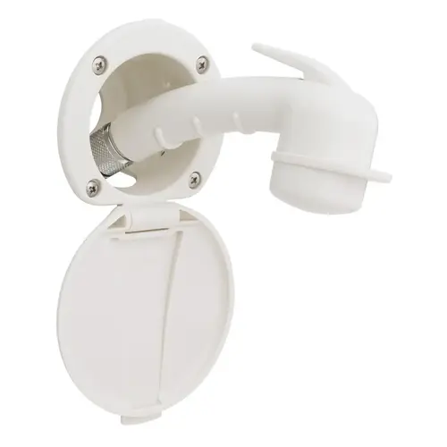 Recessed Shower Warm White Cup & Lid, Small Warm White Sprayer, 10 ft White Rubber Hose Recessed Shower Warm White Cup & Lid, Small Warm White Sprayer, 10 ft White Rubber Hose