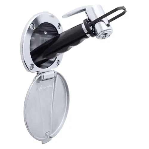 Recessed Shower Chrome Cup with Stainless Steel Lid, Hammer-Head Black Sprayer, 6 ft Stainless Steel Hose Recessed Shower Chrome Cup with Stainless Steel Lid, Hammer-Head Black Sprayer, 6 ft Stainless Steel Hose